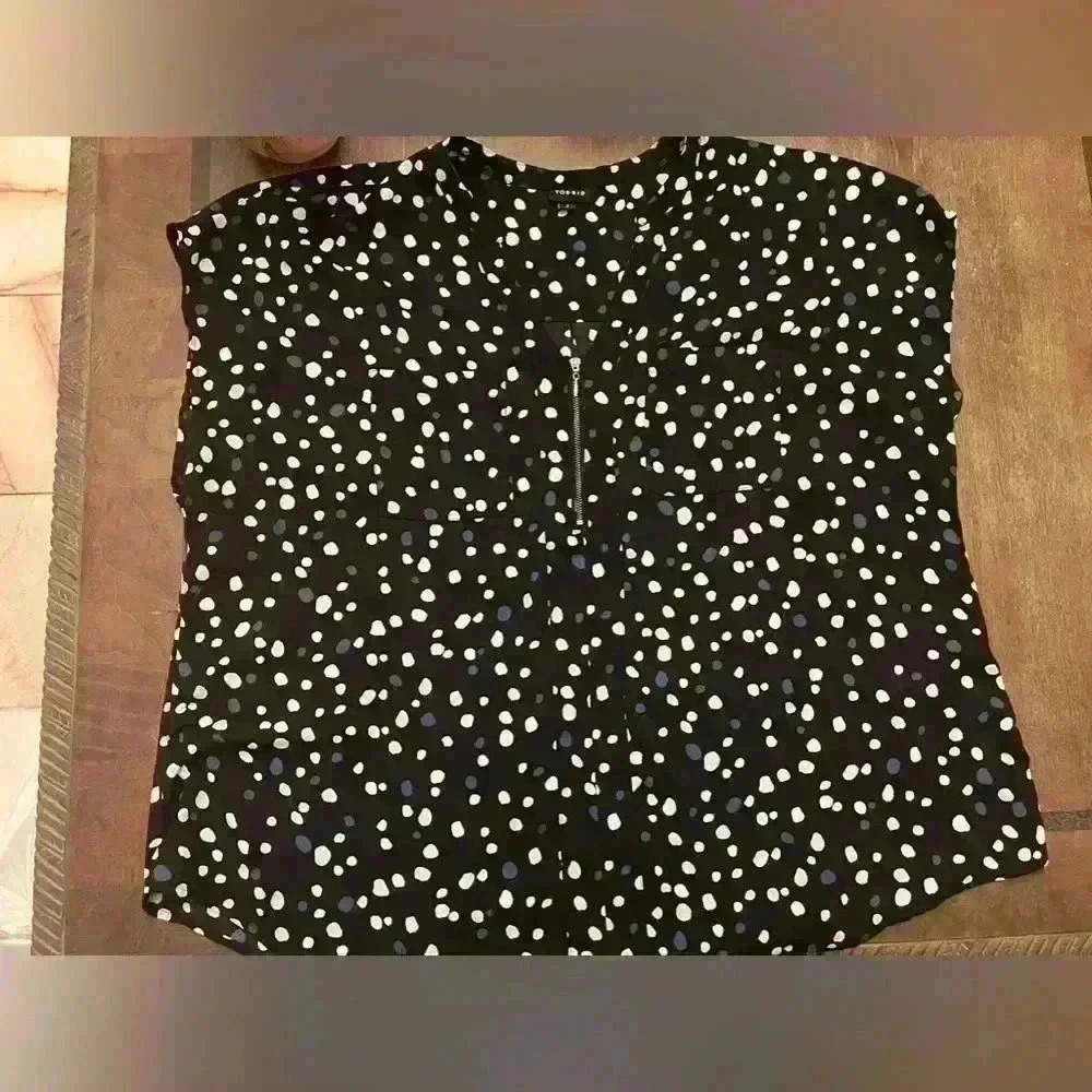 Torrid Cheetah Dot Georgette Zip Front Dolman Blouse Black Blue White Women's 2